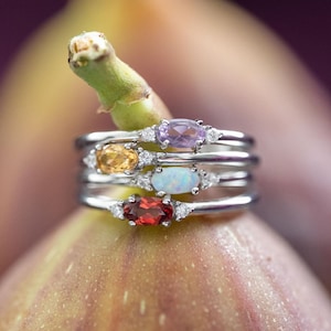 Dainty Birthstone Rings in 925 Sterling Silver, Rhodium Coated for Non-Tarnish, Minimalist Stacking Silver Stackable Rings, Unique Gifts Her