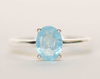 Natural Aquamarine Ring in Sterling Silver, March Birthstone Gifts, Gemstone Rings for Women