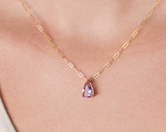 Amethyst Gold Necklace with Removable Paperclip Chain, Gifts for Her