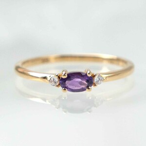 Dainty Amethyst Ring in Gold, genuine natural gemstone, delicate ring, February birthstone birthday gifts for her