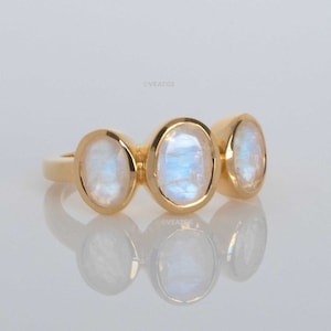 Three Moonstone Ring Gold, High Grade Natural Gemstone, Moonstone Gold Ring, Statement Ring, Gifts for Mom Birthday, Christmas Gift for Her
