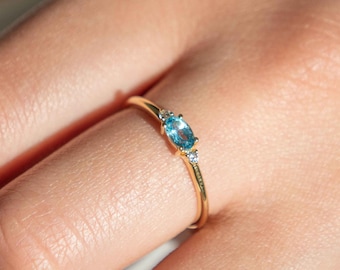 High Grade Swiss Blue Topaz Ring Dainty, December Birthstone Ring, Stackable Minimalist Blue Topaz Ring Gold, Promise Ring, Gift for Mom