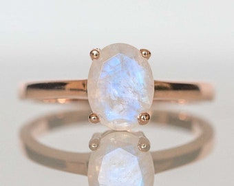 Rose Gold Moonstone Ring in 18k Gold Vermeil, June Birthstone Gifts for women, Handmade Jewelry Gift Christmas, Engagement Rings for Women