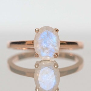 Rose Gold Moonstone Ring in 18k Gold Vermeil, June Birthstone Gifts for women, Handmade Jewelry Gift Christmas, Engagement Rings for Women