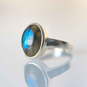 Dark Blue Labradorite Ring in Sterling Silver Large Statement Gemstone Ring | LAST CHANCE
