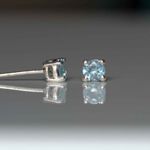 Blue Topaz Gemstone Studs Earrings Tiny December Birthstone in Sterling Silver