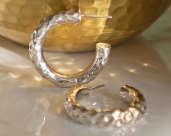 Sterling Silver Hammered Hoops, Large Chunky Silver Statement Earrings, Gifts for Mom, Mother's Day Gifts