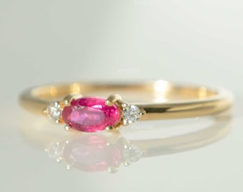 Natural Ruby Ring, Dainty Ruby Ring Gold Vermeil, Minimalist Red Ruby Stacking Ring, July Birthstone Gifts, Unique Gifts for Women Wife Mom