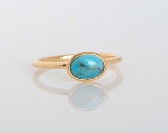 Minimalist Dainty Genuine Turquoise Ring | December Birthstone | Natural Gemstone Ring | Unique Holiday Gift for Her | Best Gifts for Women