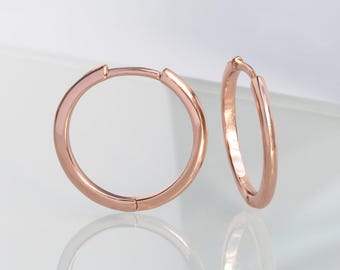 Rose Gold Medium Hoops: 16mm Minimalist Dainty Earrings, Gift for girls, Simple Everyday Hoop Earrings