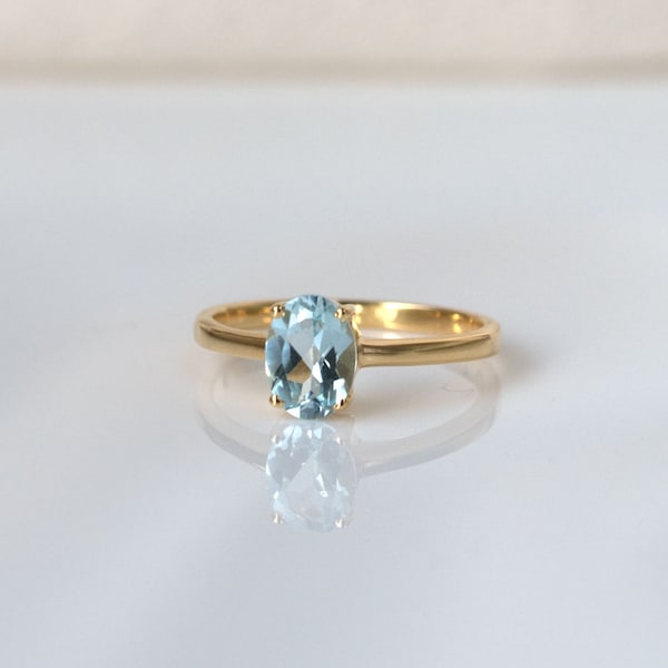 Sky Blue Topaz Ring 18k Gold Vermeil December Birthstone Gemstone Stackable Rings, 8x6mm