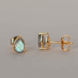 Labradorite Pear Studs Earrings in Gold Vermeil, Natural Gemstone, Gifts for Her, Gift for Girls, Best Friend Gifts, Minimalist Earrings