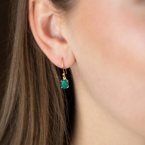 Green Onyx Gold Dangle Earrings, Minimalist Earrings Mother's Day Gifts