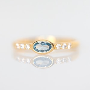 Aquamarine Ring March Birthstone, Dainty Gold Ring, Birthday Gift for Mom Best Friend Sister, Minimalist Gold Vermeil Wedding Band Stackable