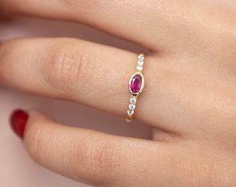 Natural Ruby Ring Gold, Dainty Minimalist Wedding Band, July Birthstone Jewelry Birthday Gifts, Promise Ring, 14k Ruby Gemstone Rings Women