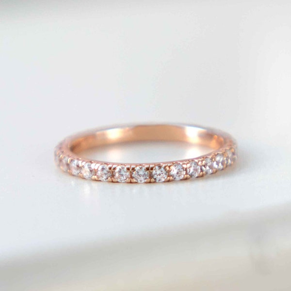 Rose Gold Full Eternity Ring, Simple Wedding Band Rose Gold, Dainty Stacking Ring CZ Diamond Eternity Ring Rose Gold, Gifts for Women