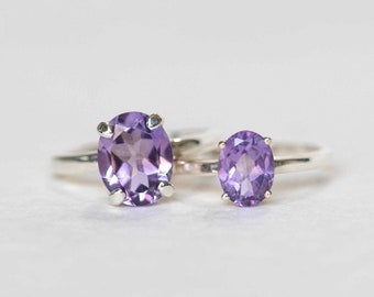Natural Amethyst Ring in 925 Sterling Silver, February Birthstone Ring, Minimalist Amethyst Jewelry for Women, Wife Mom Friend Birthday Gift