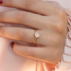 Natural Rose Quartz Ring Stackable, 14k Gold Vermeil on Sterling Silver base, Minimalist Stacking Ring, Birthday Gift Rose Quartz Jewelry