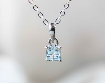 Natural Aquamarine Necklace 925 Sterling Silver With Paperclip Chain, Emerald Cut Gemstone Necklace, Aquamarine Jewelry, March Birthstone