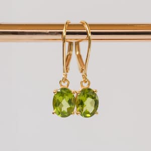 Genuine Peridot Dangle Drop Earrings, August Birthstone, Peridot Earrings Gold, Green Peridot Minimalist Handmade Jewelry, Mom Birthday Gift