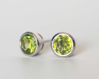 Genuine Peridot Silver sterlinStud Earrings, 7.5mm, August Birthstone, Minimalist Handmade Jewelry