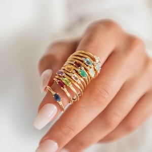 Minimalist Birthstone Ring Natural Gemstone Gold, Dainty Stacking Ring, Stackable Ring, Handmade Jewelry, Unique Gift for Mom, Promise Ring