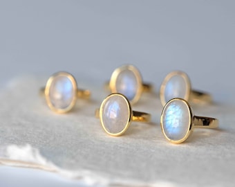 Large Moonstone Ring Gold Vermeil, Sterling Silver, June Birthstone Birthday Gifts for her, Chunky Statement Gemstone Rings for Women