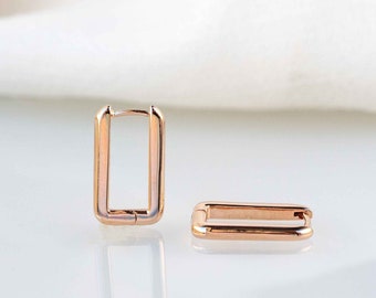 Rose Gold Hoops Geometric Modern Earrings in 18k Gold Vermeil, Gifts for Women