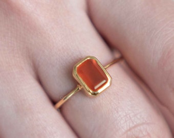 Pure Carnelian Ring 18k Gold Vermeil, High Grade Natural Gemstone Ring, Unisex Ring, Real Carnelian Ring Low Profile, Promise Ring Gifts