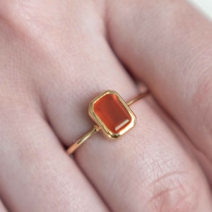 Pure Carnelian Ring 14k Gold Vermeil, 1 ct. High Grade Natural Gemstone Unisex Ring, Real Carnelian Ring Low Profile, Promise Ring Gifts