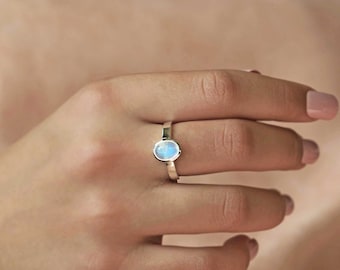 Moonstone Ring 925 Sterling Silver and Gold Vermeil, Minimalist Gift for Women