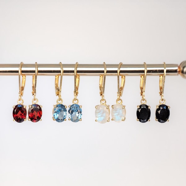 Gemstone Gold Dangle Drop Earrings Leverback, Dainty Birthstone Jewelry Gifts for her, Birthday Gift for Mom Wife Best Friend Daughter