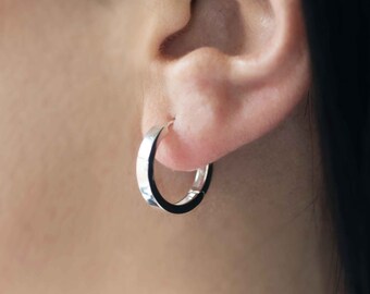 Sterling Silver Hoop Earrings Medium, Edgy Modern Hoops