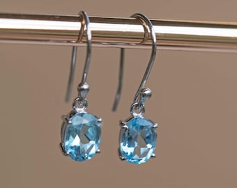 Natural Blue Topaz Dangle Drop Earrings in Silver Gold and Rose Gold, December Birthstone, Birthday Gifts for Her, Christmas Gift for Women