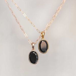 Black Onyx Necklace in Gold and Rose Gold Vermeil, Modern Minimalist Gifts