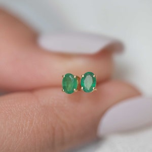 Real Natural Emerald Stud Earrings Gold Vermeil, Dainty Small Cartilage Genuine Emerald Gold Studs, May Birthstone, Christmas Gift for Girls