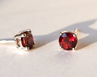 Minimalist Garnet Earrings, Gemstone Silver Studs, January Birthstone, Gifts for her