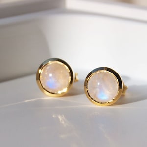 Moonstone Gold Vermeil Studs Earrings, Minimalist Gemstone June Birthstone, Birthday Gift for Friend, Mom Gifts, Statement Earrings Women