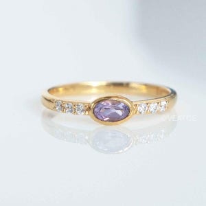 Natural Amethyst Ring, February Birthstone, Dainty 14k Gold Stacking Ring, Wedding Band, Engagement Birthday Gift, Handmade Amethyst Jewelry