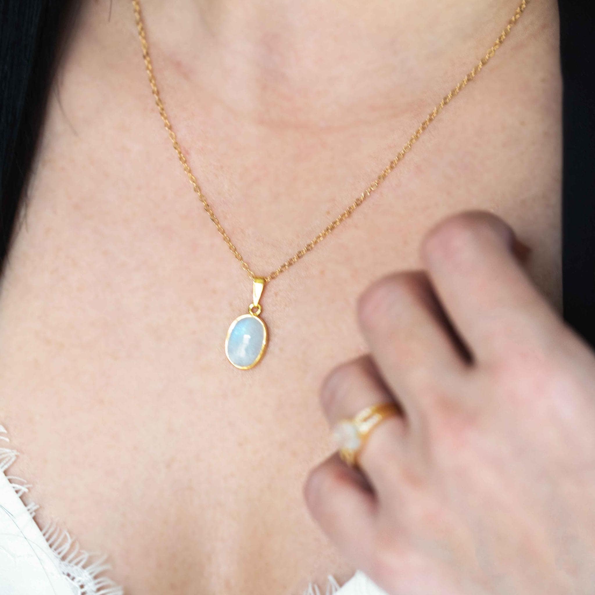 Large Moonstone Pendant Necklace With 14k Gold Filled Chain