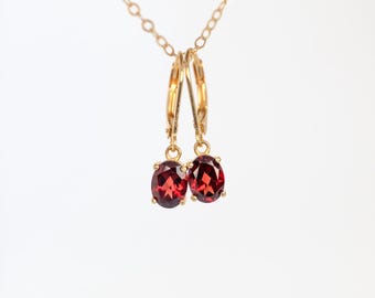 Garnet Earrings in 14k Gold Vermeil on Sterling Silver, January Birthstone, Birthday Gift for Girls, Genuine Natural Gemstone Jewelry Gifts