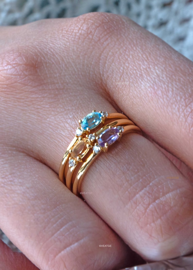 Amethyst Gold Ring Dainty, February Birthstone Ring, Stacking Minimalist Amethyst Ring Gold Band, Promise Ring, Best Birthday Gift for Girls, Amethyst Gold Band