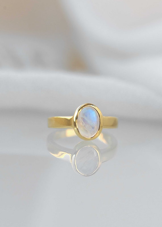 Moonstone Gold Ring Minimalist Small Oval June Birthstone | Etsy