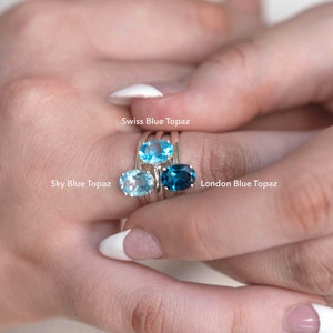 Sky Blue Topaz Ring in 925 Sterling Silver, December Birthstone Natural Gemstone Gifts, Birthday Anniversary Gifts for Wife Sister Mom