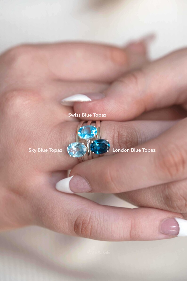 Sky Blue Topaz Ring in 925 Sterling Silver, December Birthstone Natural Gemstone Gifts, Birthday Anniversary Gifts for Wife Sister Mom