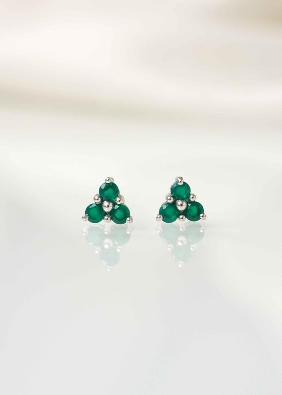 1 Pair Green Onyx Gemstone Sterling Silver 8x6mm Earring,Handmade Womens Earring