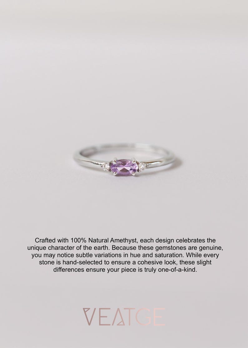 Dainty Amethyst Ring in Sterling Silver, genuine natural gemstone, delicate ring, February birthstone birthday gifts for h