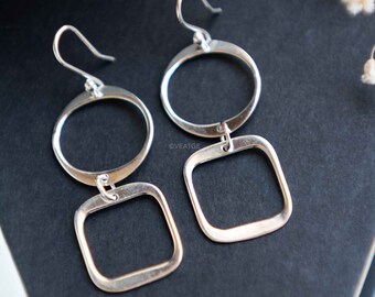 Modern Geometric Earrings: 925 Sterling Silver Statement Dangle Earring, Handmade Jewelry Mom Gifts