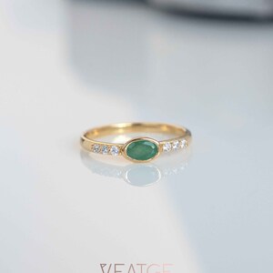 Natural Emerald Ring, Dainty Minimalist Wedding Band, May Birthstone Jewelry Birthday Gifts, Promise Ring, 14k Gold Vermeil, Stacking Ring