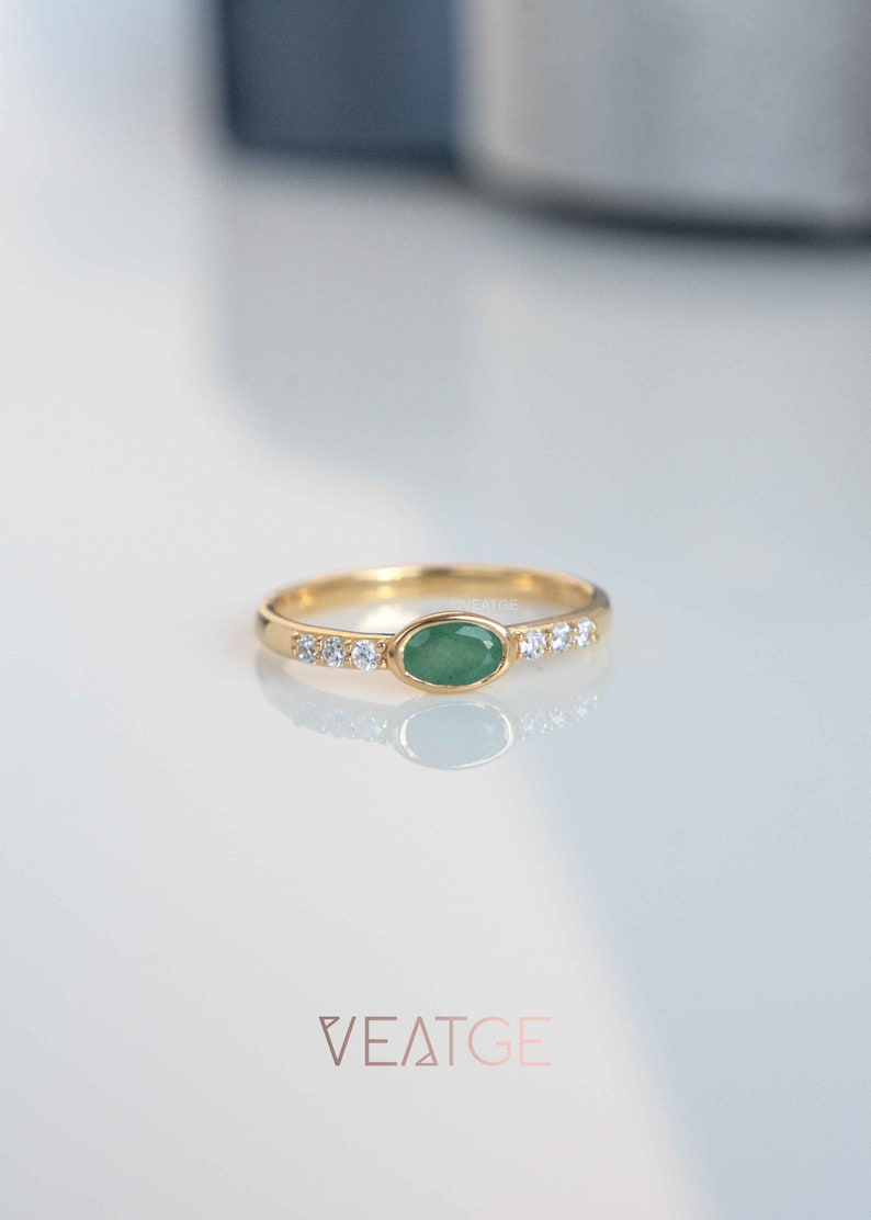 Natural Emerald Ring, Dainty Minimalist Wedding Band, May Birthstone Jewelry Birthday Gifts, Promise Ring, 14k Gold Vermeil, Stacking Ring